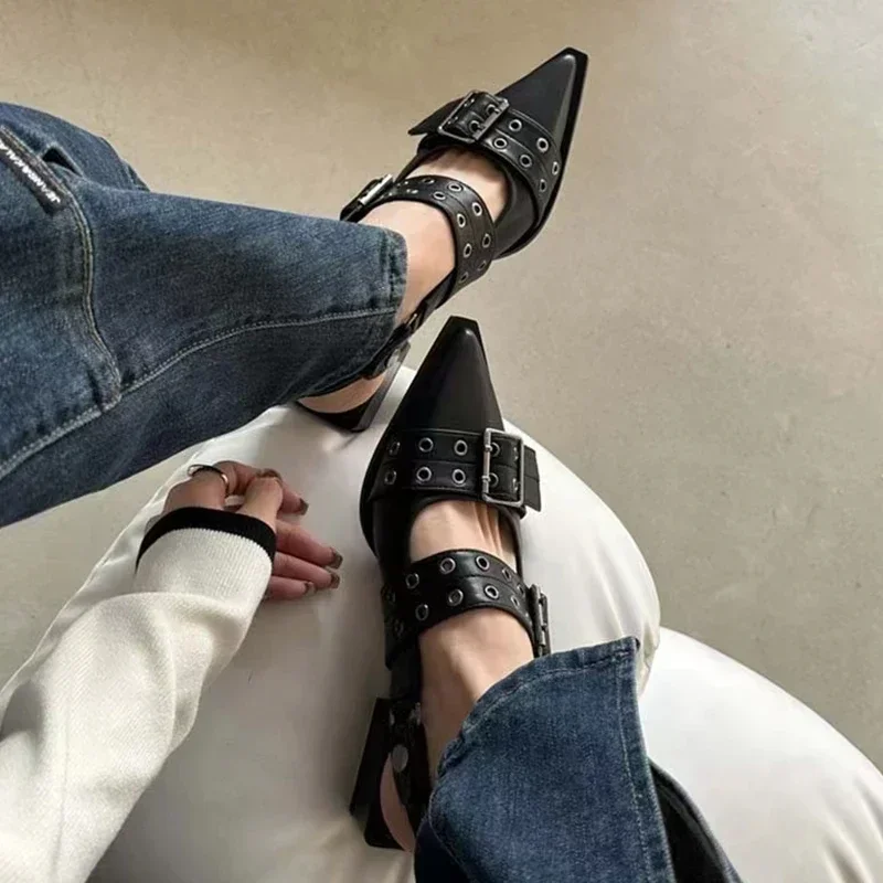 New Woman Pointed Toe Shoes Slingback Shoes Ladies Slingback Heels Pointed Toe Heels Designer Block Heel Mary Jane