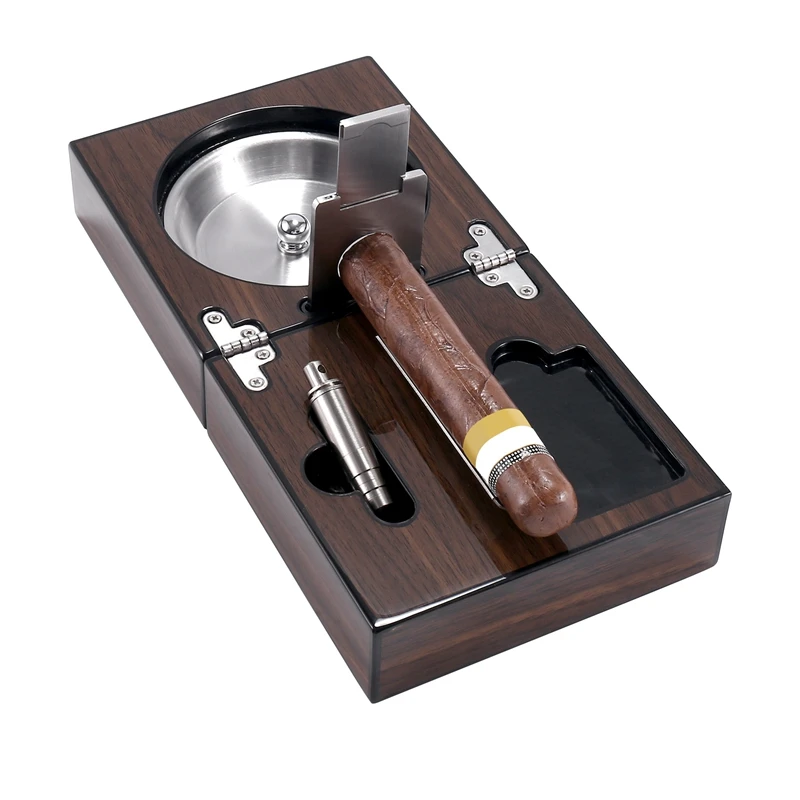 

Cuban Cigar Ashtray Wood Square Box Include Cigar Cutter Holder And Hole Opener Cigar Case Humidor Smoking Accessories