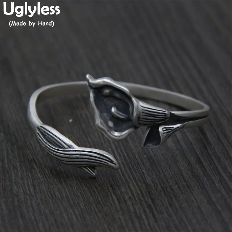 

Uglyless Real S999 Silver Fine Women Jewelry Thai Silver Handmade Calla Lily Flower Bangles Opening Ethnic Bangle Vintage Bijoux