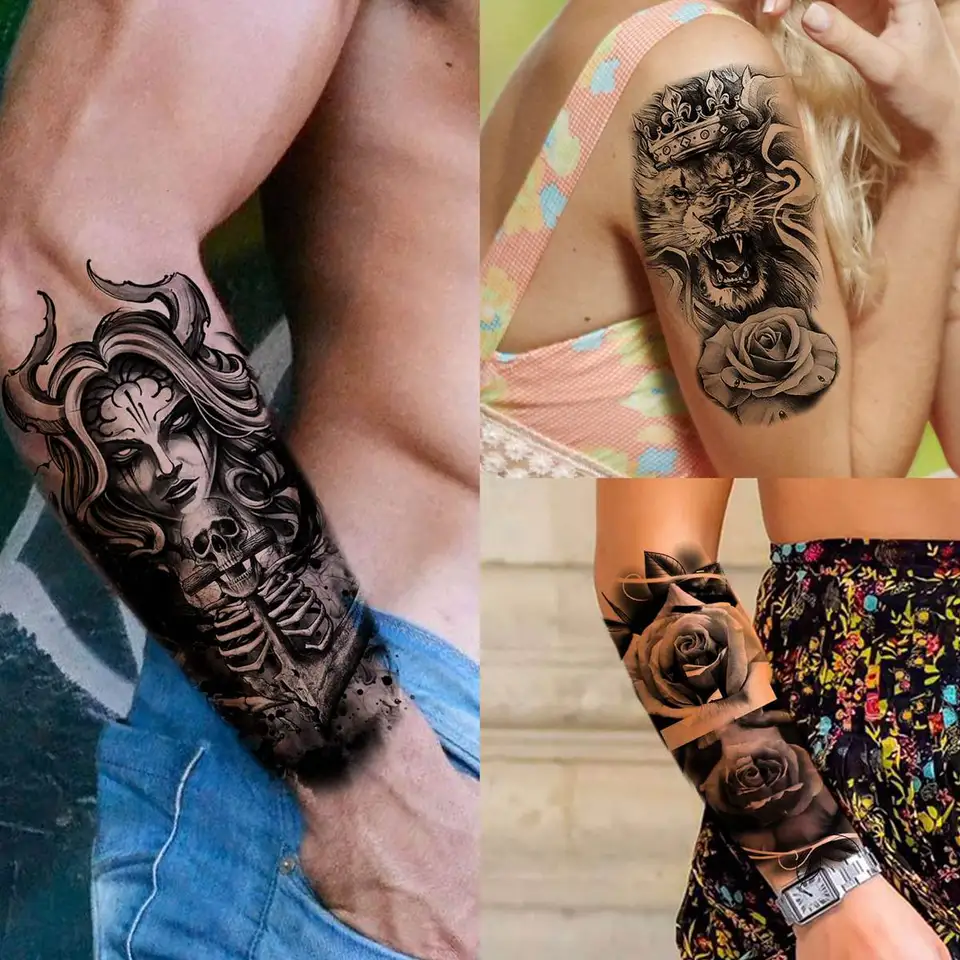 Tattoo Wikinger 63 Blatt Schwarzer Löwe Wolf Temporäre Tattoos Für Frauen  Männer Arm Gefälschte Tiger Tattoo Aufkleber Beängstigend Schäl Skelett  Tatoos Eule Blume Rumi Tattoo, image size:960x960