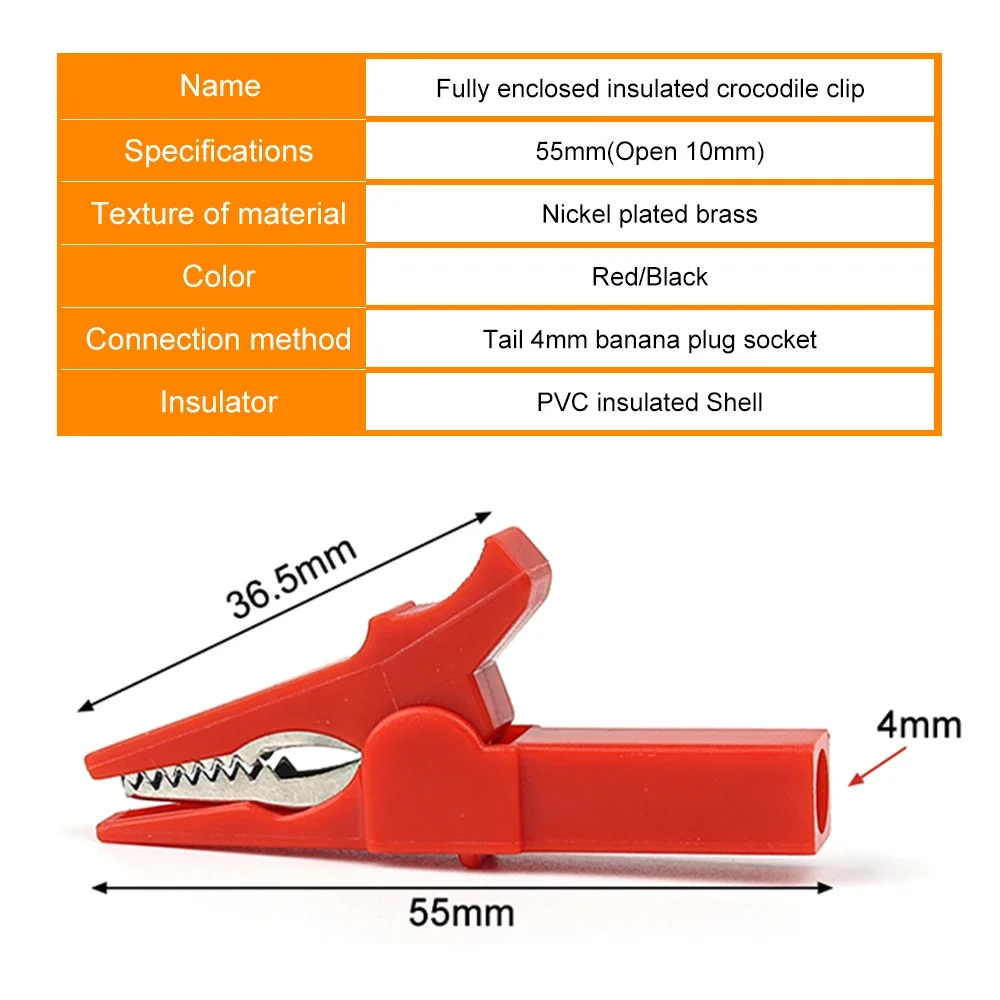 Test probes 4pcs/Set 55mm Alligator Clip + Banana Plug Test Probe With 4mm Banana Plug Cable Clips Red + Black Stonego Test Accessories
