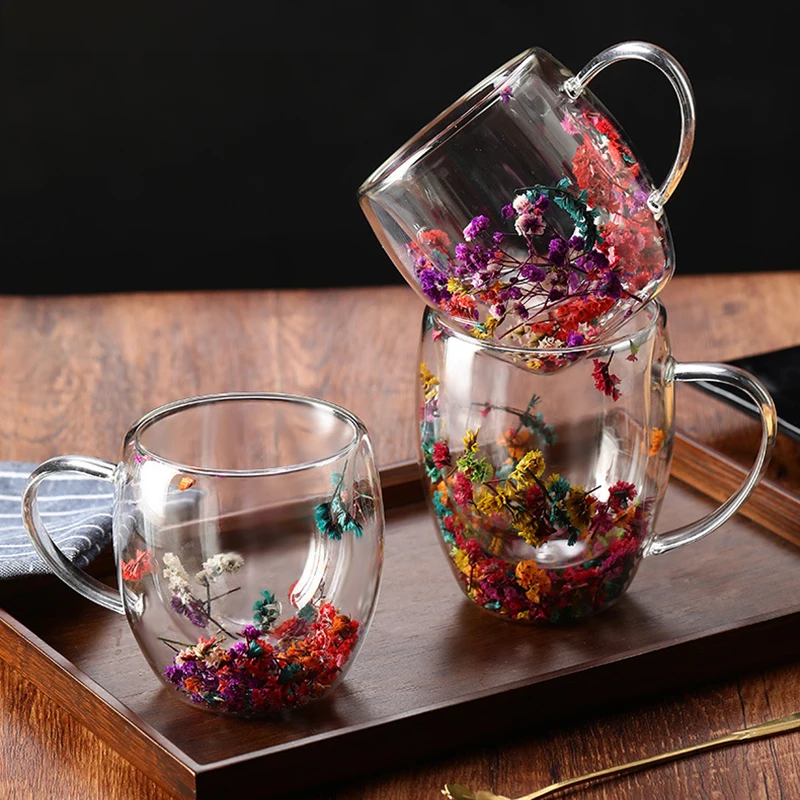 Colorful Double Wall Insulated Glass Mug, Coffee or Tea Glass Mugs