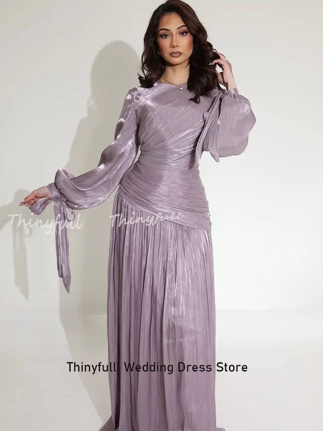 Thinyfull A-line Arab Prom Dresses Full Sleeves O-neck Evening