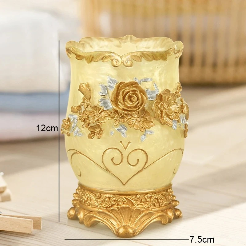 Mundspülbecher mit Blumenmuster aus Harz, kreative Zahnbürstenhalter für Zuhause und Badezimmerregale_voghion.com