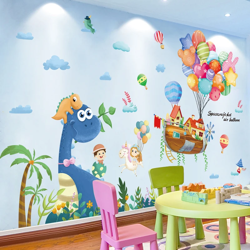 

Balloons Boat Wall Stickers DIY Dinosaur Clouds Wall Decals for Kids Rooms Baby Bedroom Kindergarten Nursery Home Decoration