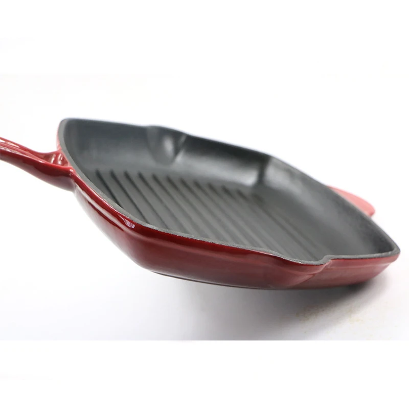 Cast Iron Double Wooden Handle Flat Single Bottom Shallow Frying Pan  Pancake Anti-scalding Hand Barbecue Fish Plate Cooking Tool - AliExpress