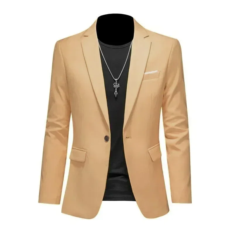 Mens Blazer Men's Casual Business Fashion Suit Slim Fit Formal Chic Jacket Single Button Solid Lapel Outwear