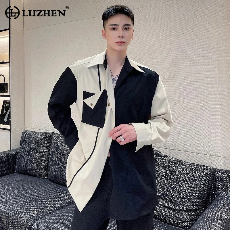 

LUZHEN 2024 Модные Цветные контрастные дизайнерские Свободные повседневные рубашки для мужчин в стиле High Street Модные Элегантные Топы с длинным рукавом LZ3282