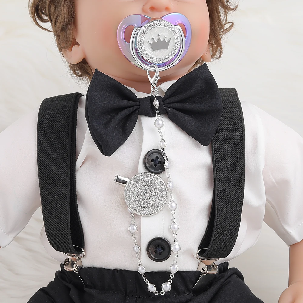 Baby Pacifier Beads With Luxury Crown Bling Newborn Baby Infant Food Grade Silicone Dummy Nipples For Baby Shower Gift Chupetes 2