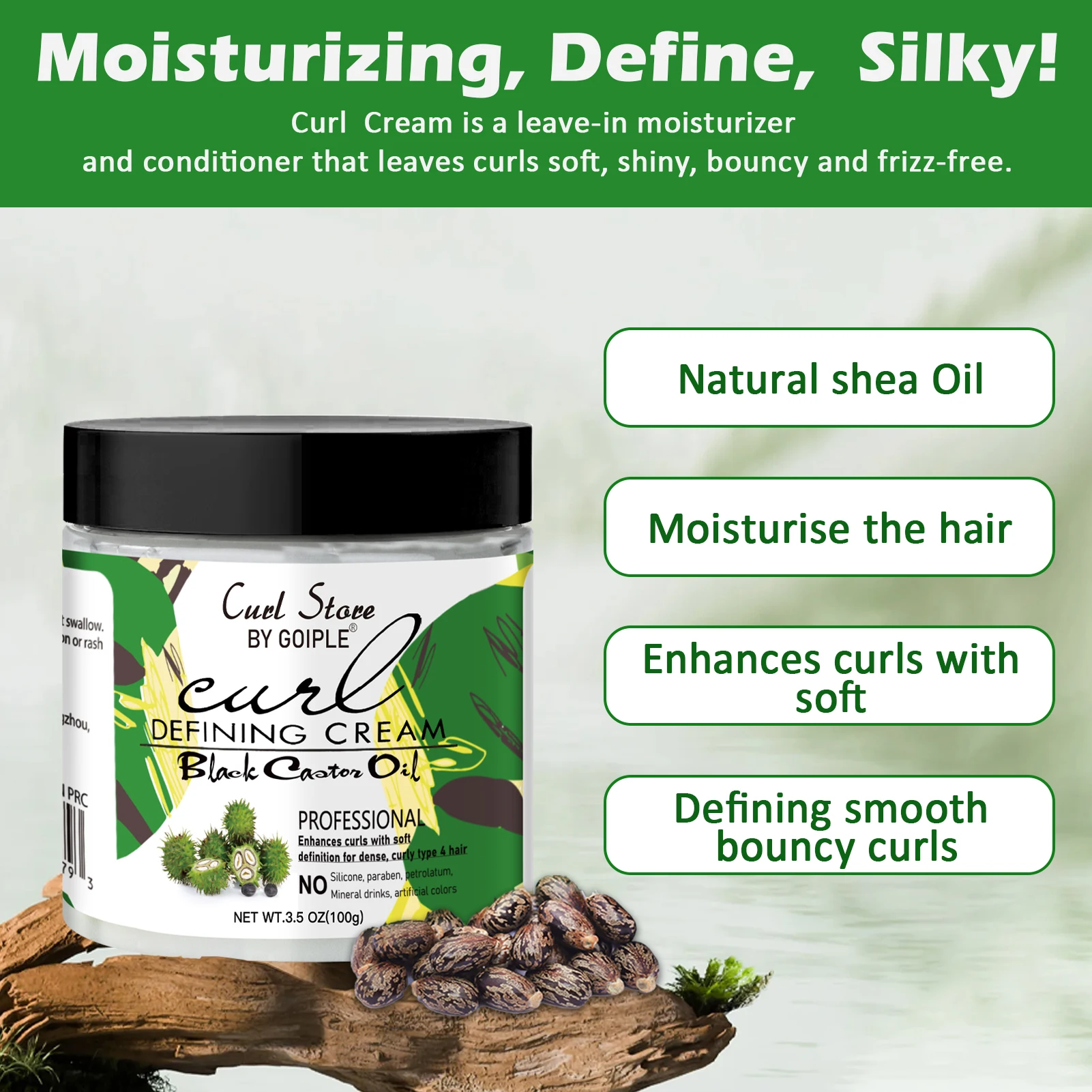GOIPLE 100g Moisturizing Styling Cream Curl Enhancer Frizz Control Slightly Defines Curls Elastin Smooth Shiny Hair Care Product