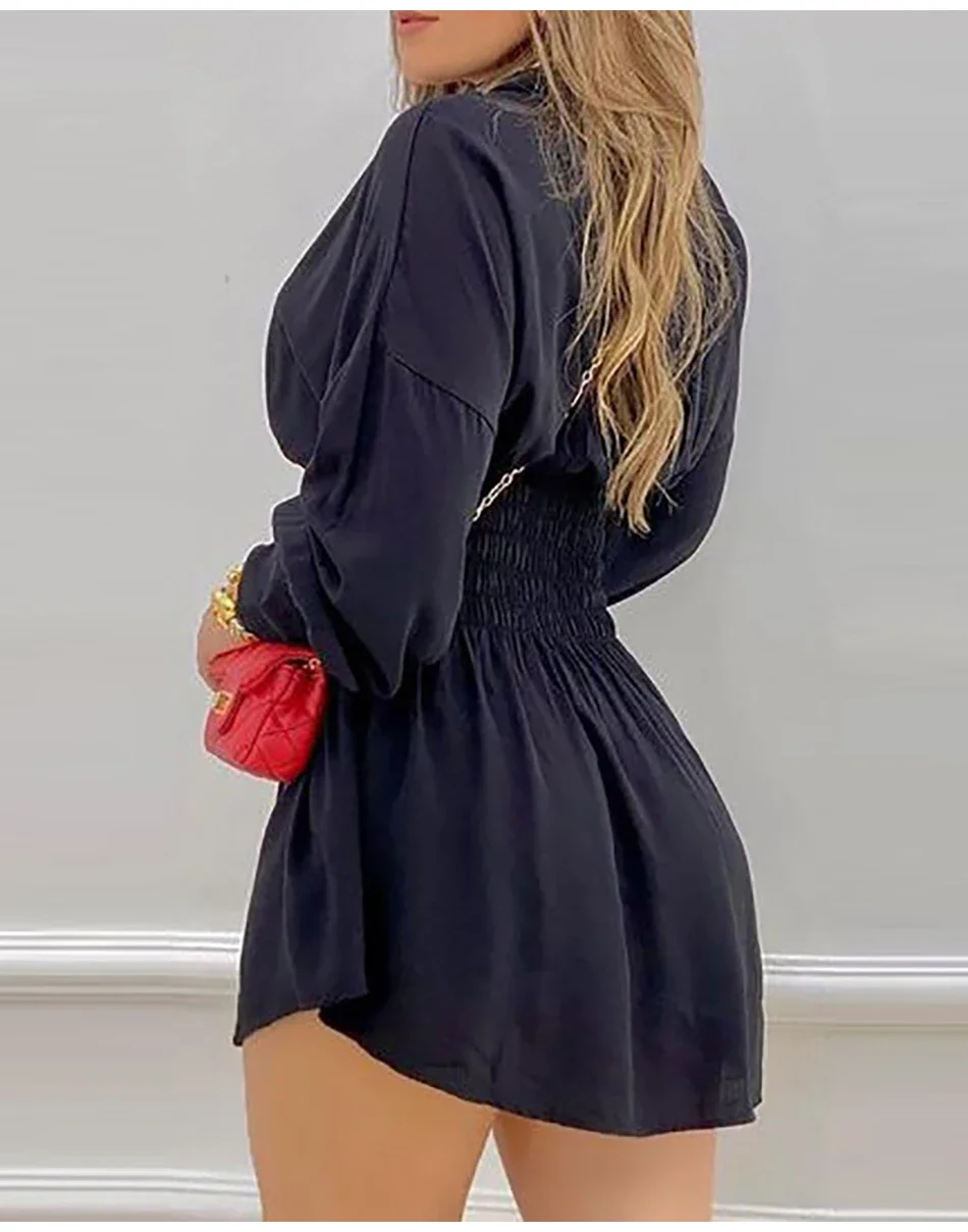 Sexy Long Sleeve Mini Dress Women Autumn 2023 Casual Print High Waist Slim Black Shirt Dresses Elegant Spring Fall Clothes