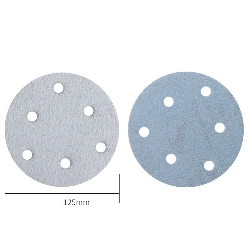 50개 5인치(125mm) 원형 사포 6홀 샌딩 디스크 세트 80-400 후크앤루프 접착식 연마 사포 자동차 광택용
