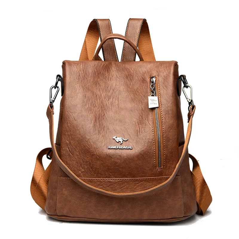 Brand Vintage Women Backpack Leather Backpacks School Bags for Teenage Girls Multifunction Shoulder Bags Ladies Travel Backpack 2