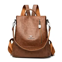 Brand Vintage Women Backpack Leather Backpacks School Bags for Teenage Girls Multifunction Shoulder Bags Ladies Travel Backpack 2