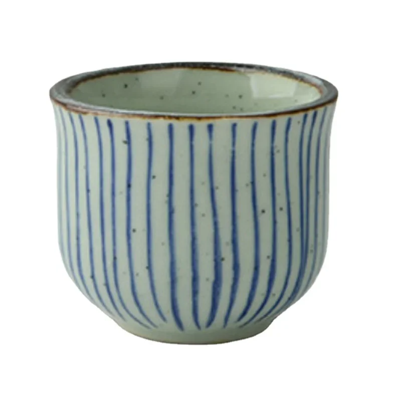 400ml Round Striped Sake Hip Flask Japan Korean Creative Hand-Painted Ceramic Bar Set 1 Pot 2/4 Cups Shochu Drinkware Bottle