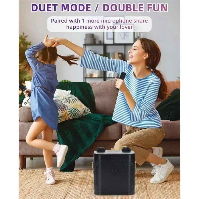 High Power Karaoke Bluetooth Speaker Portable 360 Stereo Surround Wireless Subwoofer with 2 Microphone Boombox Child Home Gift