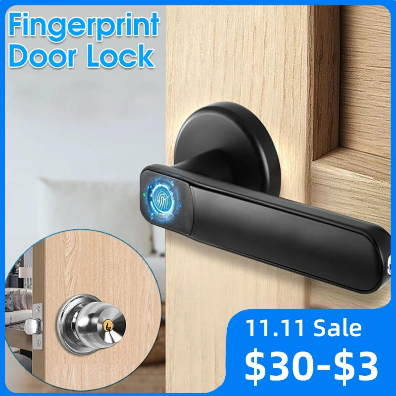 Kingku Smart Door Lock Fingerprint Key Unlock Interior Door Handle Biometric Knobs Security