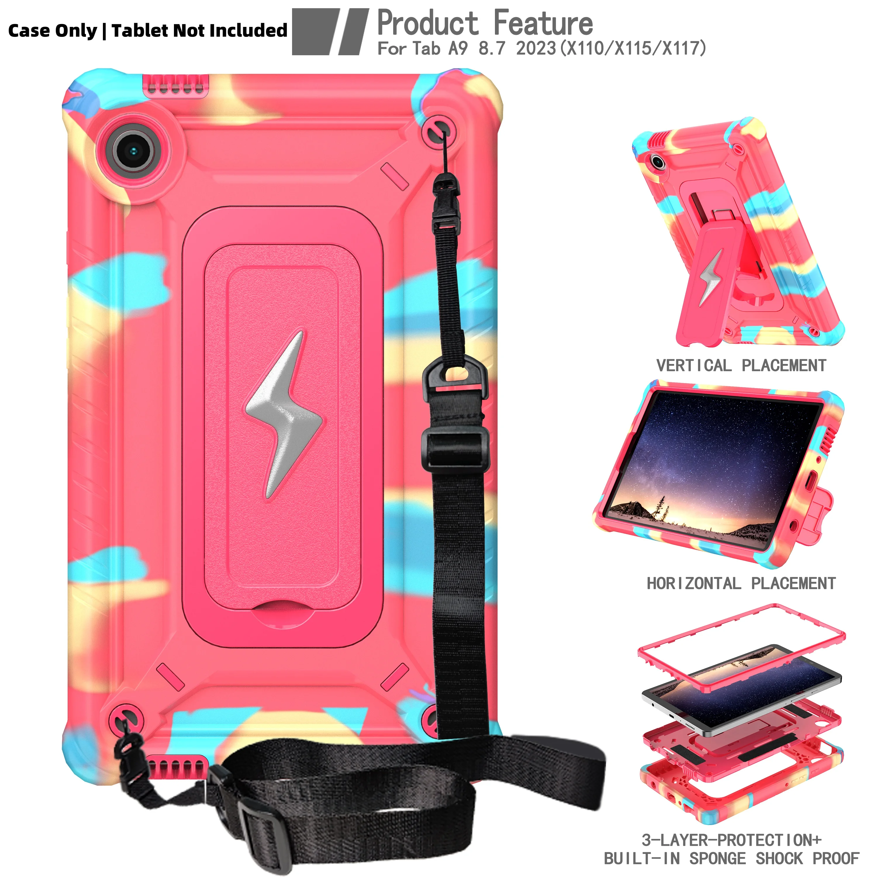 Heavy Duty Shockproof Tablet Case with Kickstand and Shoulder Strap