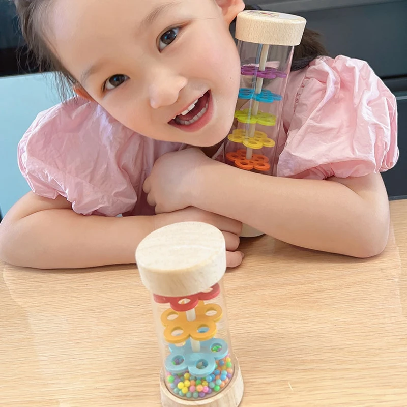 Baby Wooden Rain Sound Pipe Simulation Montessori Wooden Toy Gift Hourglass Fun Music Shaker Early Education Enlightenment Toy 6