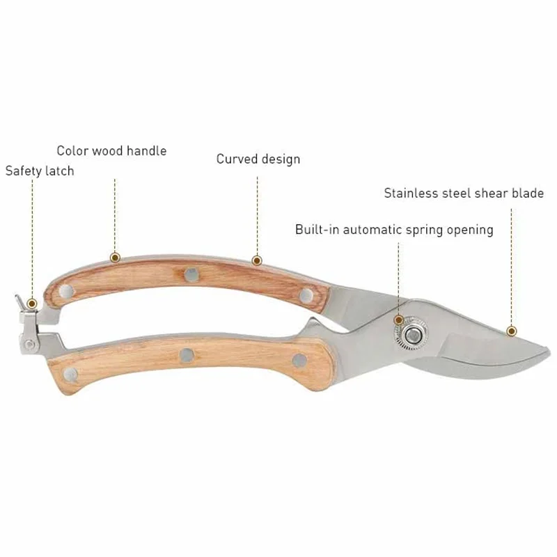 Description Picture 4 of itemMulti Functional Pruning Scissors Gardening Fruit Picker Bonsai Branch Repair Wood Handle Shears Home Cutting Tools Anti-slip