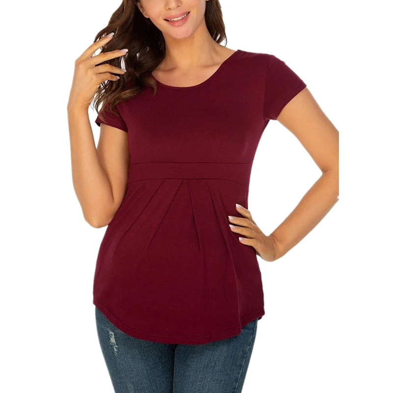 Summer Maternity Tops Women Pregnancy Short Sleeve T-Shirts Casual Tees for Pregnant Elegant Ladies Folds T-Shirt Women Clothes 5