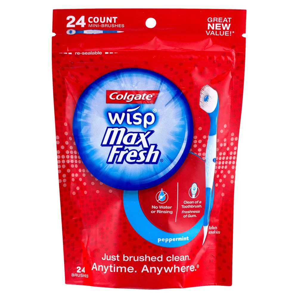 מברשת שיניים ניידת Colgate Wisp Portable Mini Brush On The Go עם משחת שיניים בפנים לנסיעות מרבית 24 יחידות פלפל