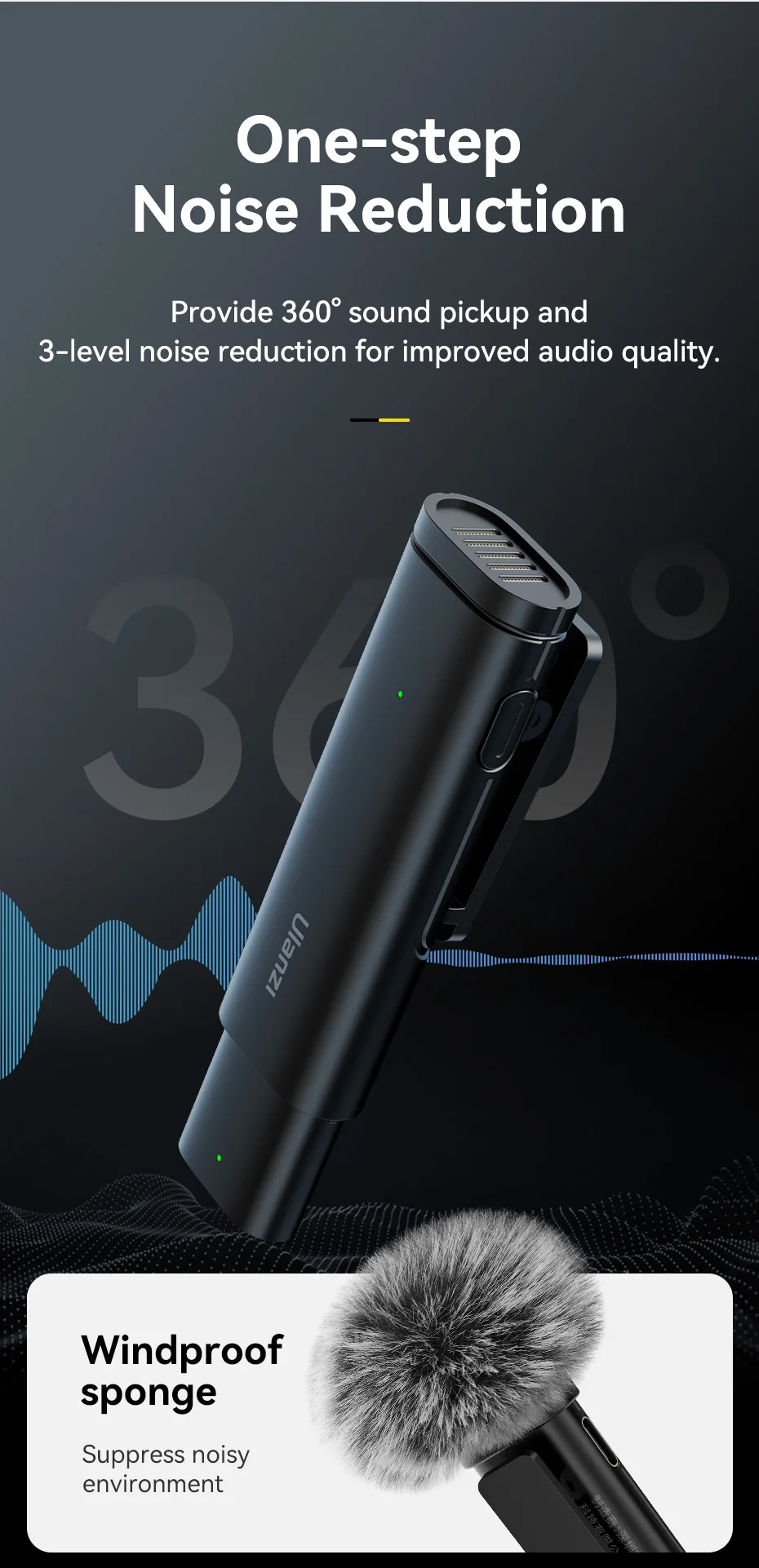 Ulanzi VM-10 Wireless Clip-on Microphone 3-Level Noise Reduction Mic With Lightning Connector For iPhone Vlog Live Streaming