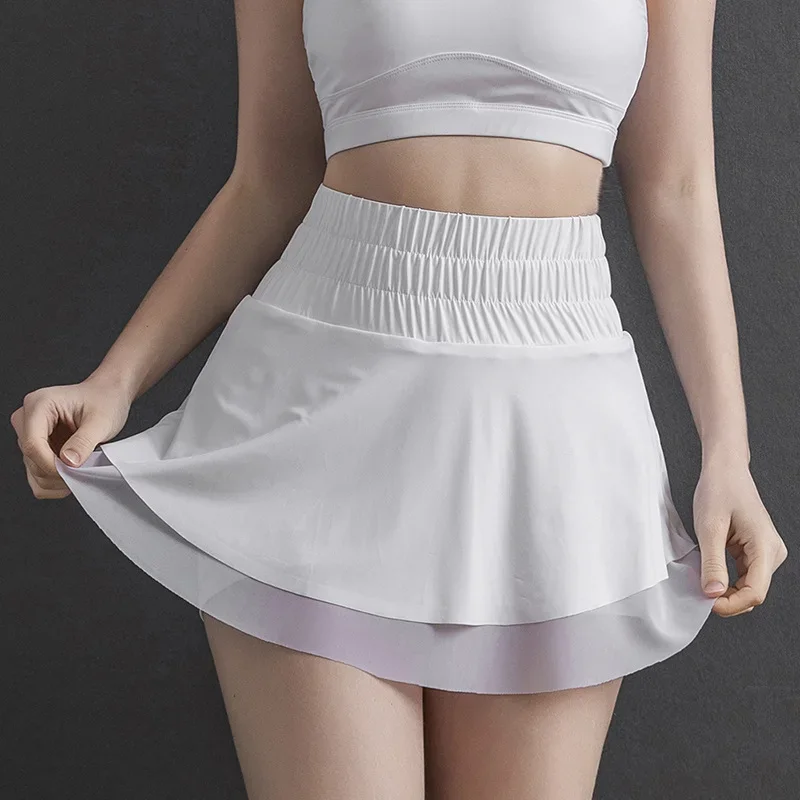 High Waist Tennis Skirt Yoga Fitness Short Skirt Female Running Quick Dried Women's Mesh Short Skirt Sports Skirts Biker Shorts