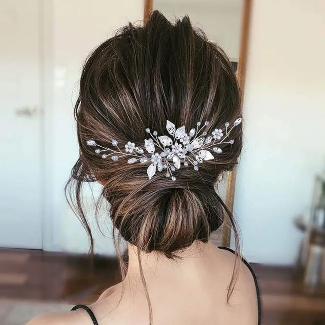 Crystal Pearl Hair Comb Clip Pin Alloy Leaf Hair Comb Handmade Headband Tiara For Women Bride Wedding Hair Accessories Jewelry 3