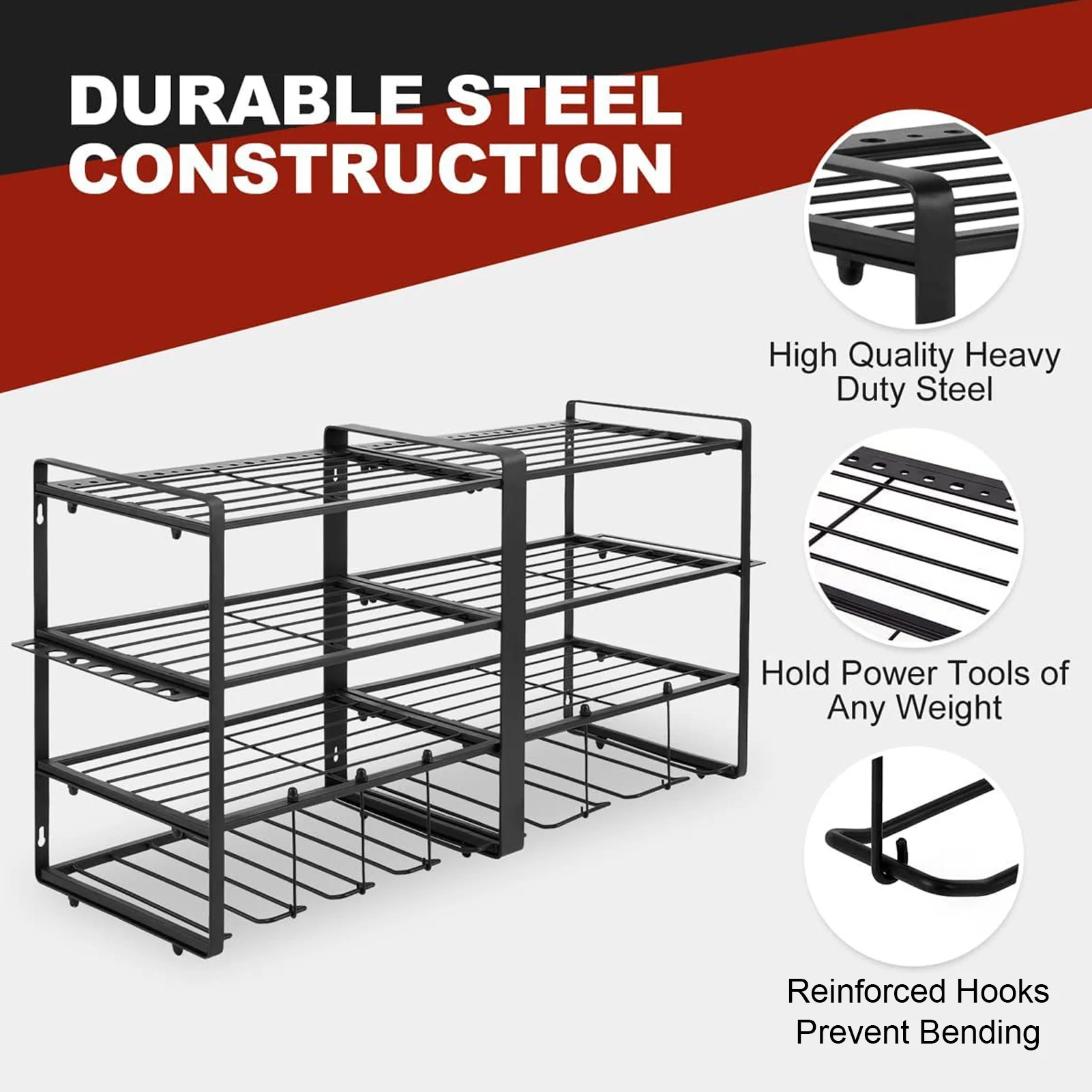 Power Tool Organizer Wall Mount 4 Layer Garage Storage Rack for Drill Screwdriver 3