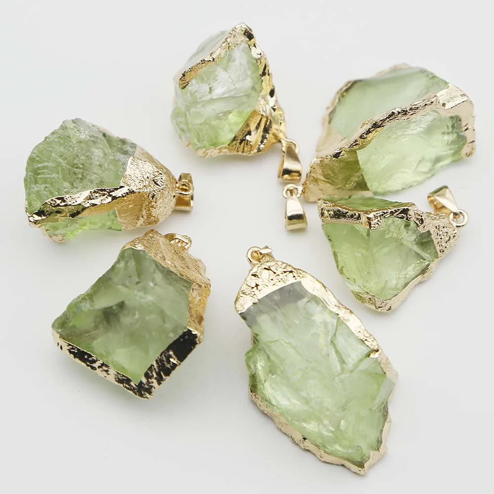 Natural Crystal Stone Multicolor Irregular Pendants Plating Phnom Penh Necklace Reiki Charms DIY Jewelry Making Accessories 6Pcs