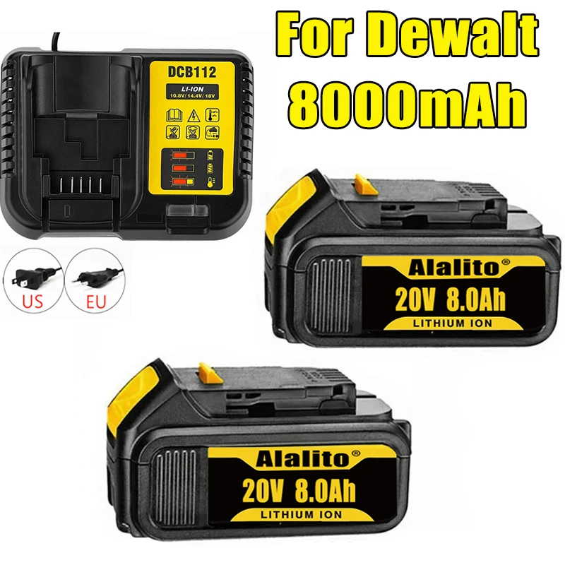 

20V Original ForDewalt Lithium Battery 8000mAh Rechargeable Battery DCB200 Power Tool With Charger DCB120 DCB182