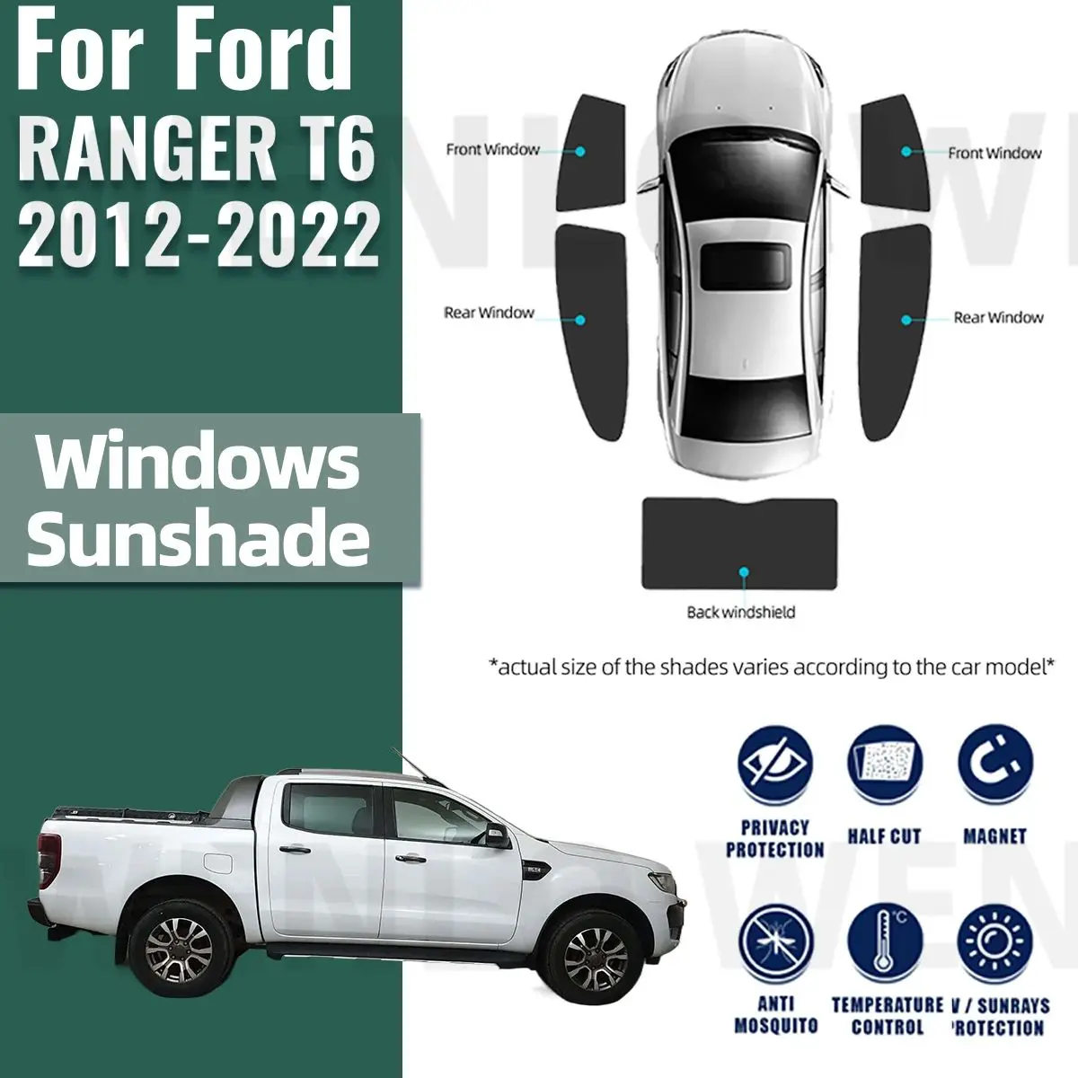 SS-402 - Parasol Para Parabrisas Delantero De Automóvil Compatible Con Ford Ranger (T6) 2018-2021, Protector Solar Estilo Acordeón De Ajuste Personalizado, Juego De 1 Pieza Plateado Y Gris