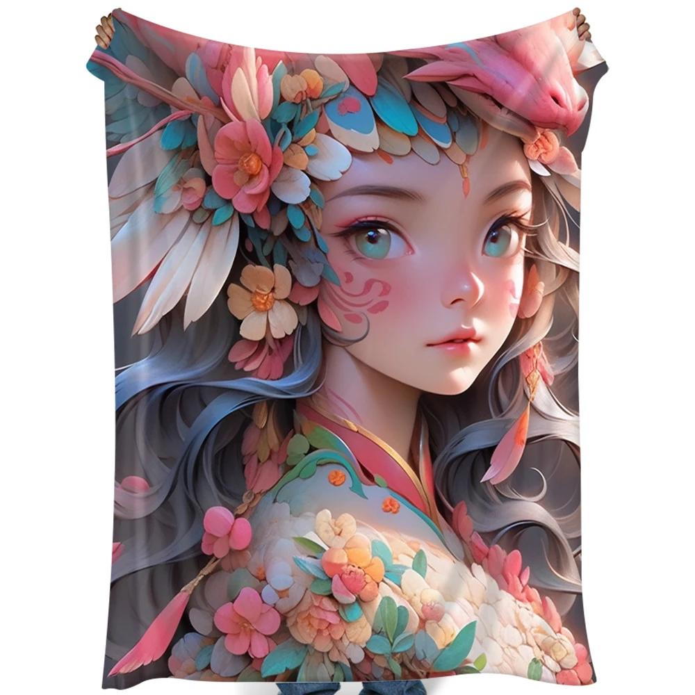 

Cartoon pretty girl flannel blanket swaddle blanket super soft summer air conditioning Nap blanket children's day gift