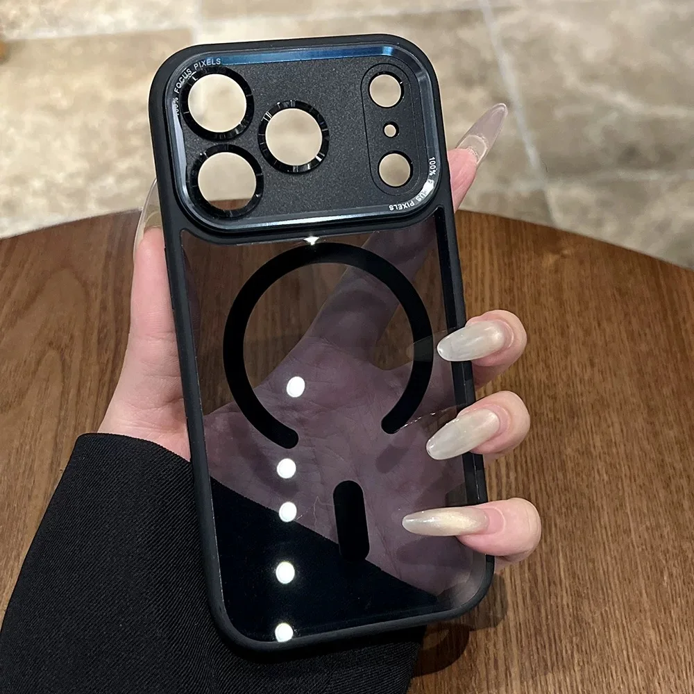 Enhanced Shockproof Color Case with Magsafe Compatibility - Rugged Clear Metal Armor Cover