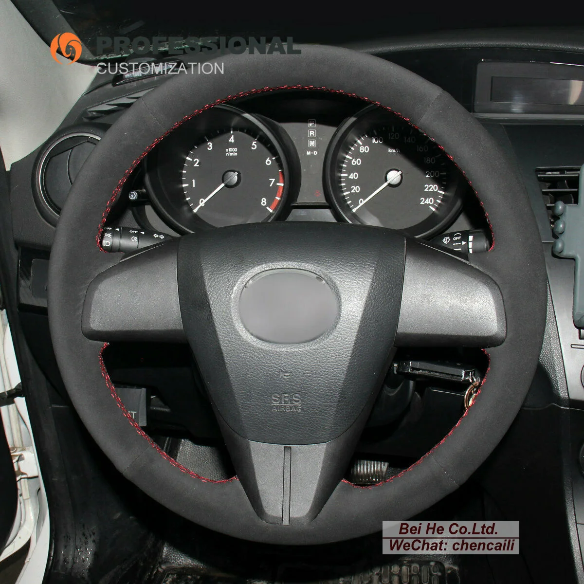 

Customized Non-slip Black Suede Car Steering Wheel Cover Wrap For Mazda 3 2011-2013 Mazda CX7 Interior Accessories