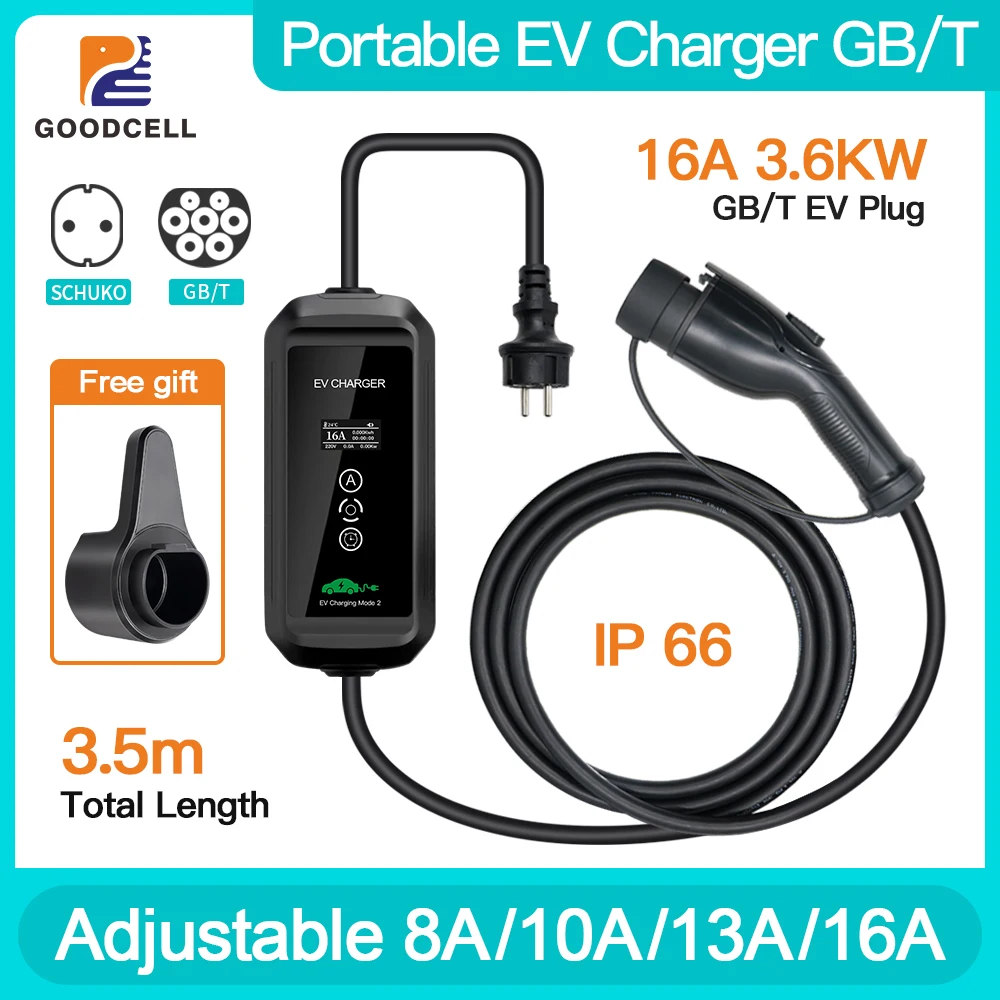 Caricabatterie Portatile Ev 3.6Kw Gbt Standard 3.5M 16A Type2 Iec62196-2 Evse Cavo Di Ricarica Type1 Sae J1772 Eu Plug Controller Wallbox