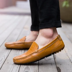 Men Slip Slip-On Lazy Boat Shoes Summer Leather Loafer Vintage Flat Boat Shoes Comfortable Driving Shoe Soft Sole Walking Shoes