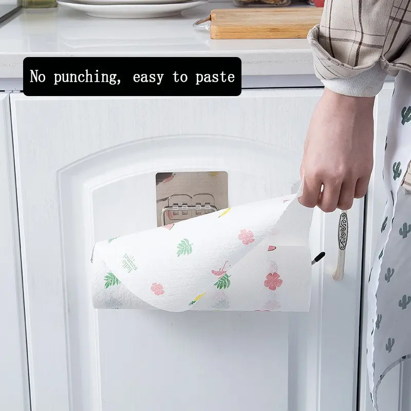 1 Pc Household Bathroom Shelf Towel Rack Kitchen Stainless Steel Non Perforated Rag Cling Film Wall Hanging Toilet Hanging Rack