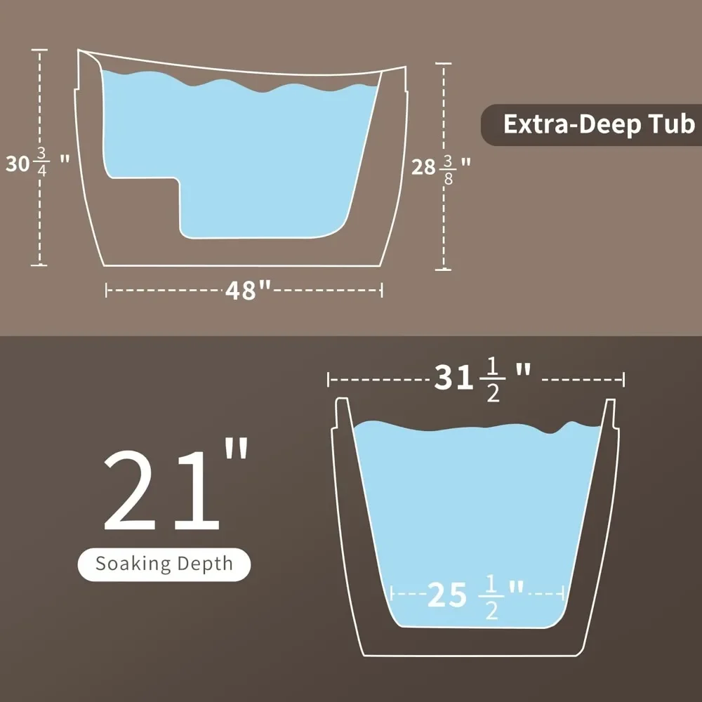 48 "x 31" Air Jet Soaking Bathtub, 400W Freestanding Whirlpool Bathtub with 48 Bubble Jets, 21 "soaking Depth Bathroom Fixture 2