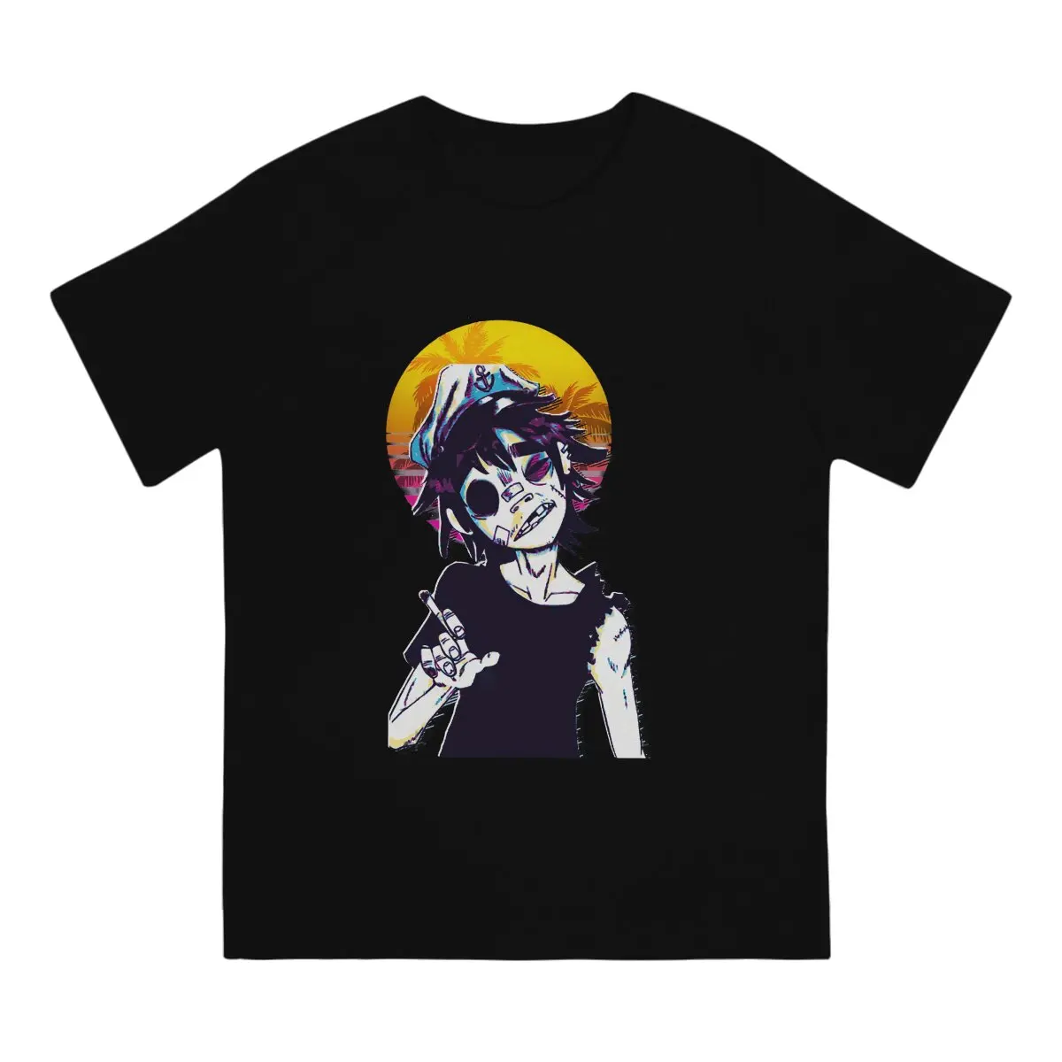 

Rare Sunrise T Shirt Men Cotton Fun T-Shirts Crewneck Gorillaz Virtual Band Tee Shirt Short Sleeve Tops Classic