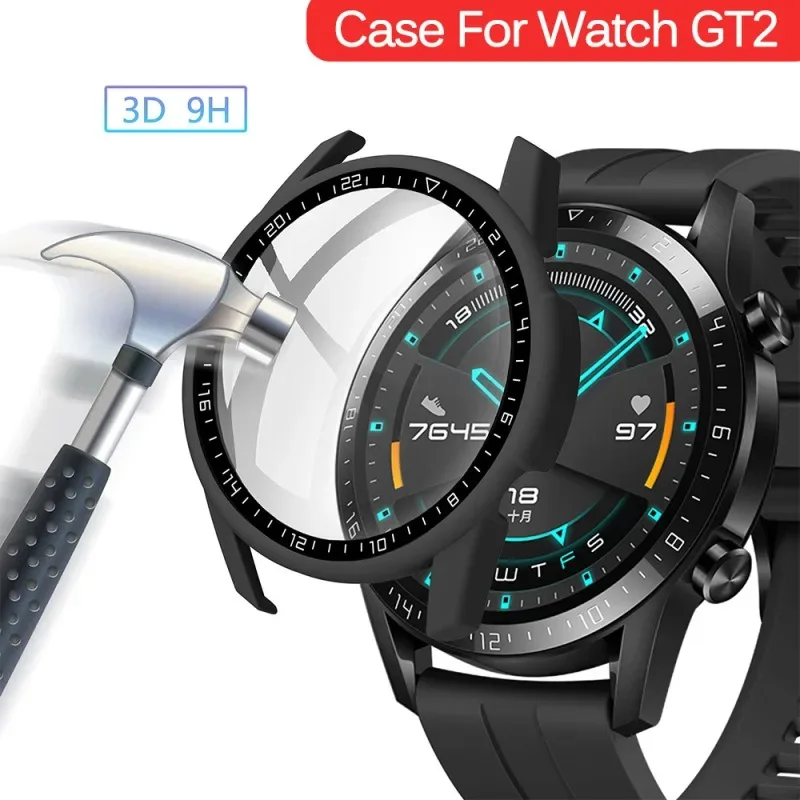 Tempered Glass Case For Huawei Watch GT2 46mm Cover Full Coverage Bumper Screen Protector For Huawei Watch GT 2 46mm Shell