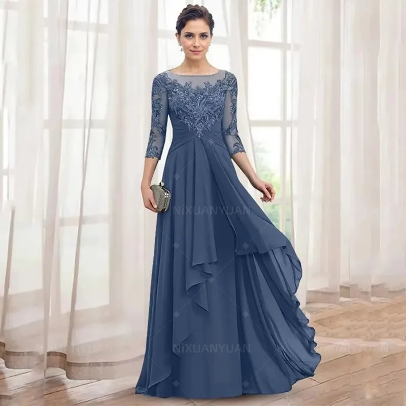 Mother of Bride Dresses Chiffon Appliques Long Party Dresses Woman for Weddings