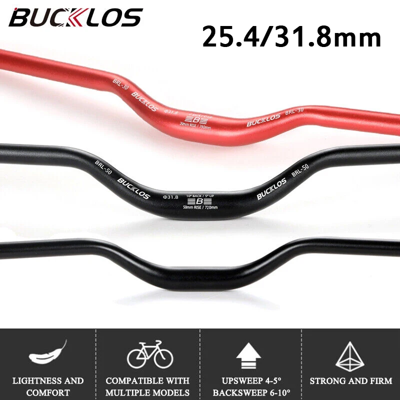 

BUCKLOS 31.8mm Bicycle Handlebar 25.4mm Mountain Bike Handlebar Ultralight Swallow Handle Bar Aluminum Alloy MTB Flat/riser Bar