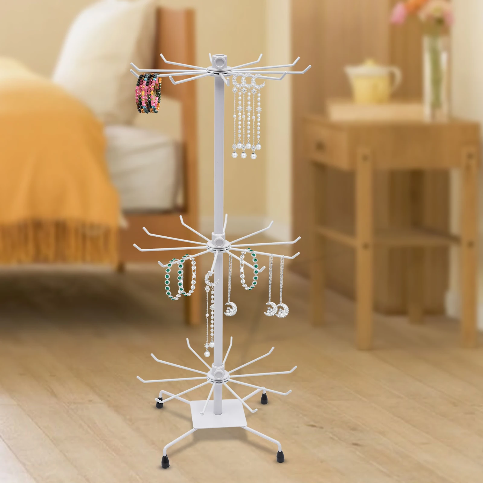 

3 Tier Table Top Metal Jewelry Spinner Storage Display Stand Revolving Countertop Earrings Necklaces Organizer Tower Holder Rack