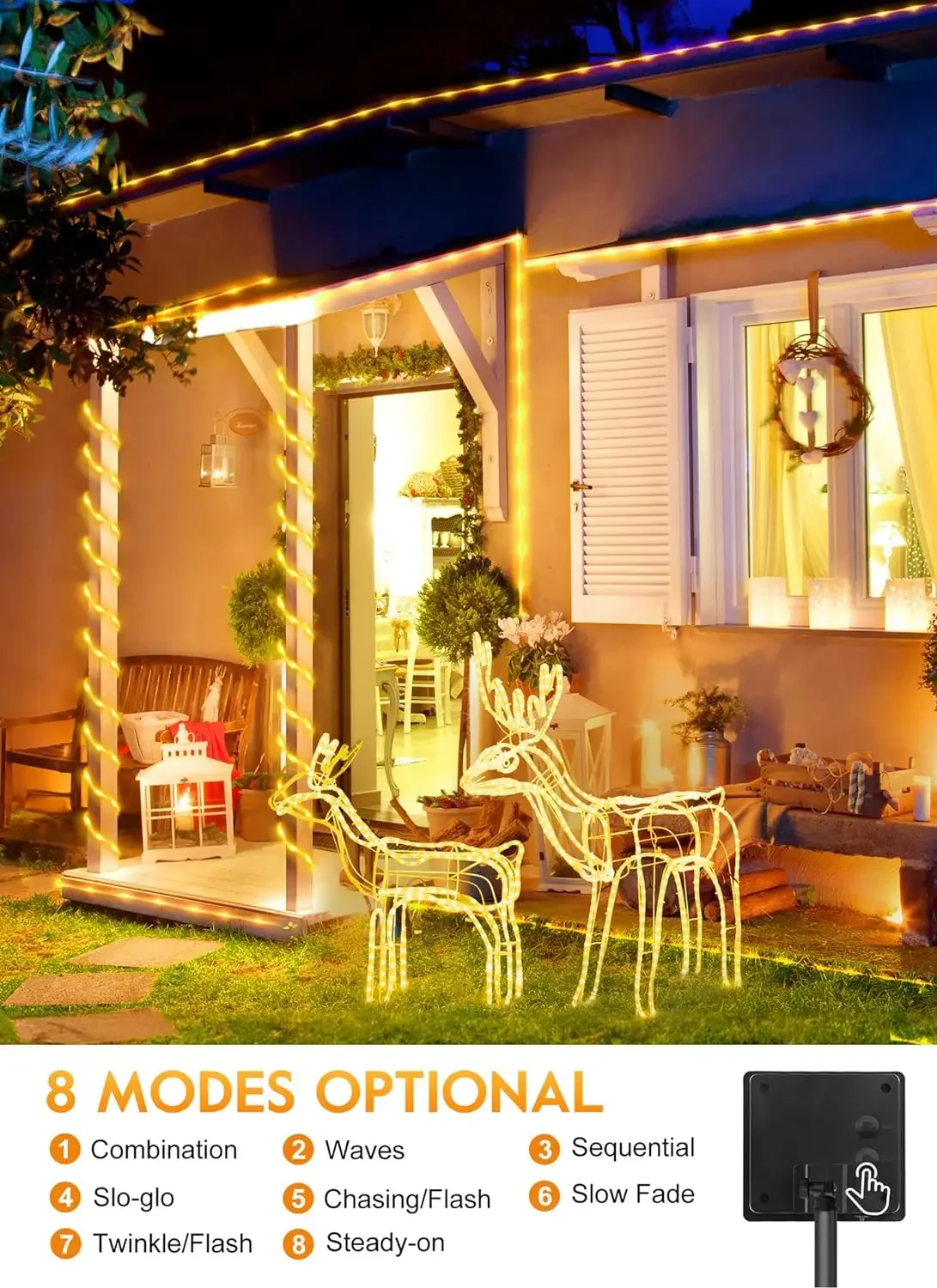 Heinast Solar String Lights Solar Outdoor Lights with 8 Lighting Modes Waterproof Fairy for Tree Garden Patio Copper Wire