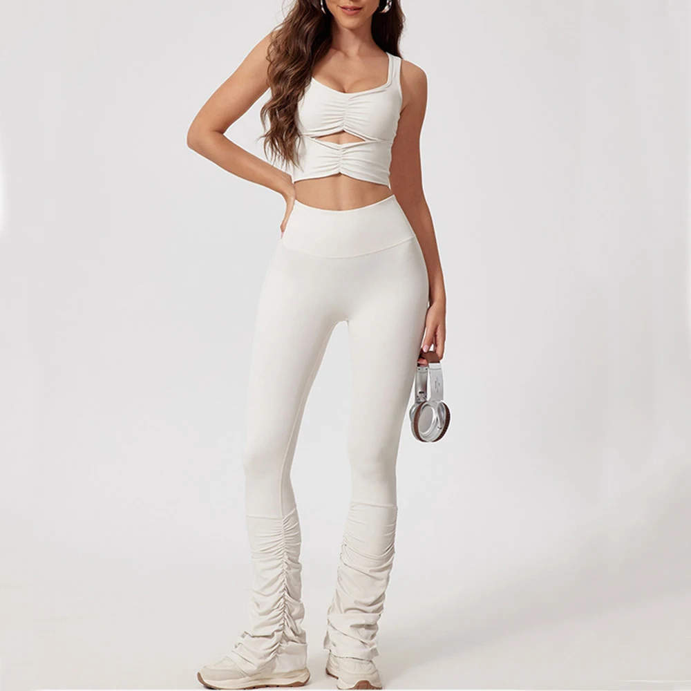 Yoga Set Women Sportswear Workout Pant Gym Mini Flare Legging Fitness Bra Crop Top Sports Suits Athletic Active Wear XP01 2PCS yoga set,sports set,gym workout set,sportswear set,fitness set,sports bra set,yoga pants set