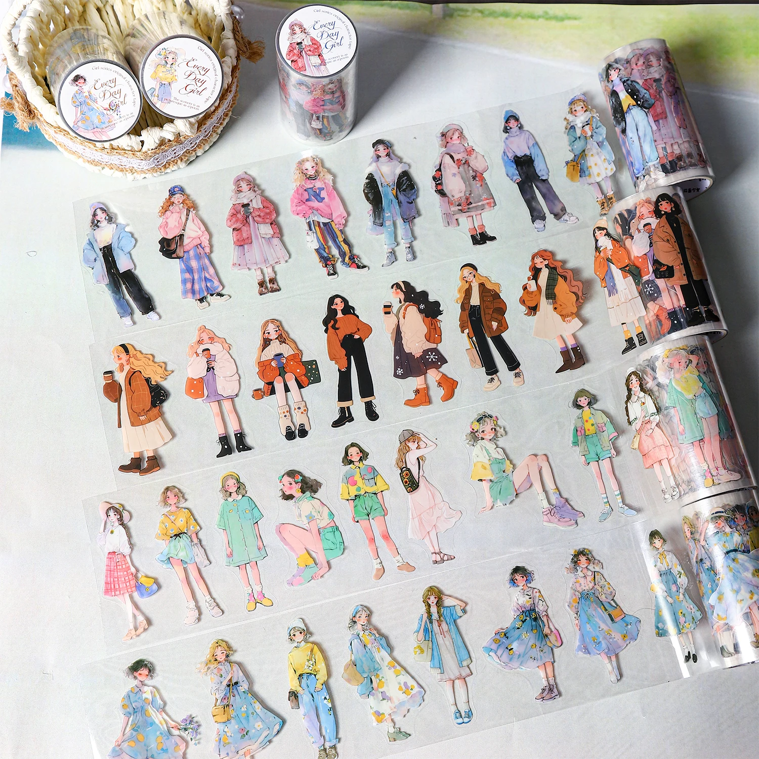 1 롤 패션 소녀 스티커 4 계절 복장 DIY 스크랩북 저널 Washi 테이프 전화 케이스 노트북 장식 귀여운 문구