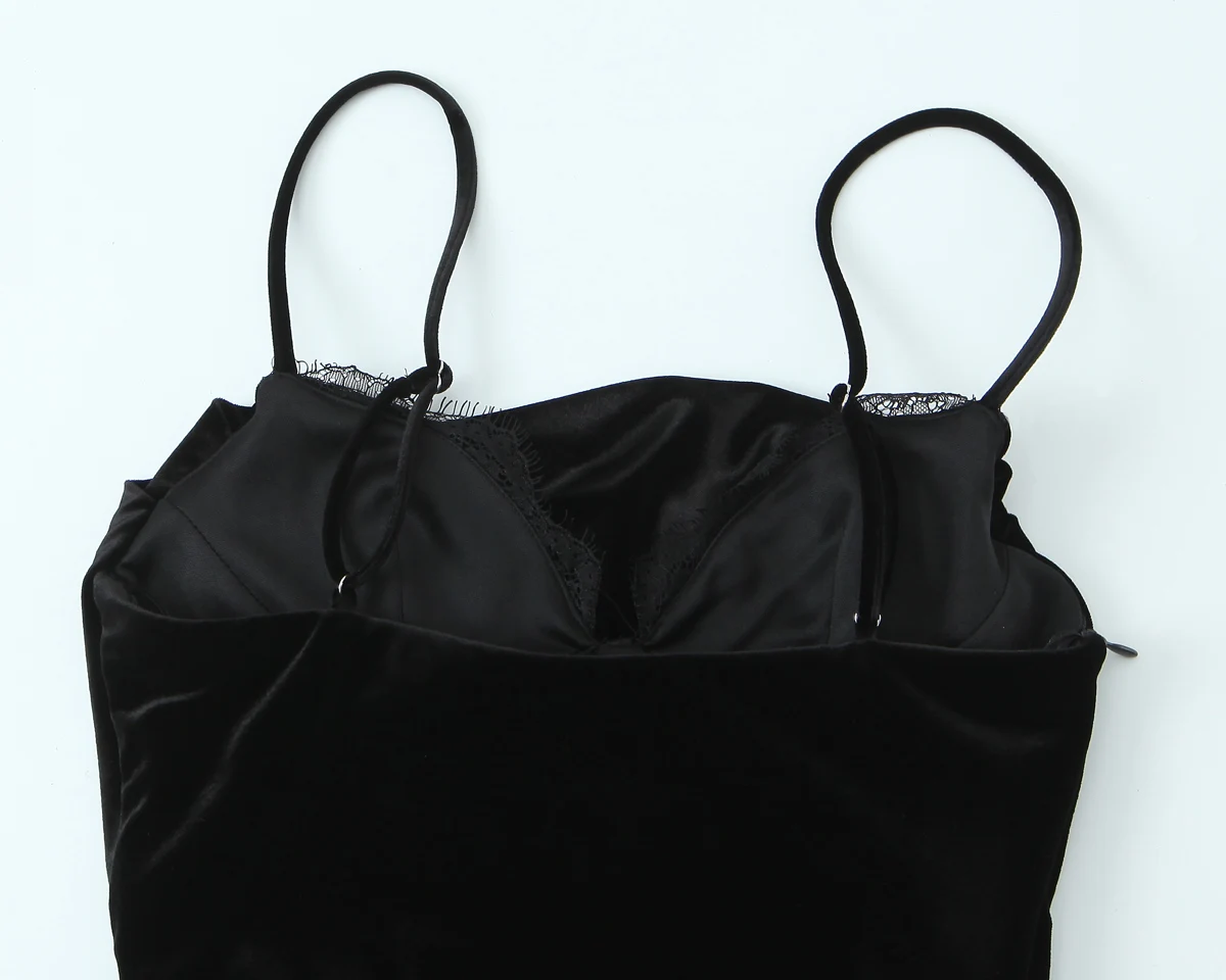 Women Fashion Chic Black Velvet Lace Sling Dress Female Sexy Backless Asymmetrical Dress Spring Summer Elegant Lady Party Dress