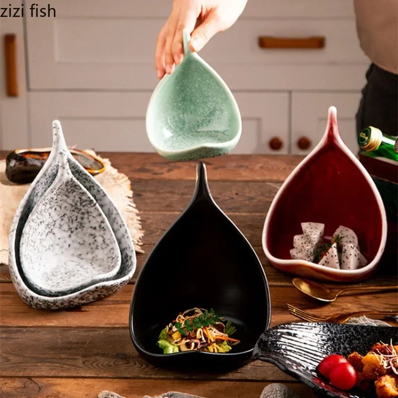 

Листовая керамическая тарелка, необычная тарелка для закусок, обеденная тарелка, диск для сашими, холодная тарелка для овощей, тарелки для фруктов, тарелки для салата, Необычные тарелки